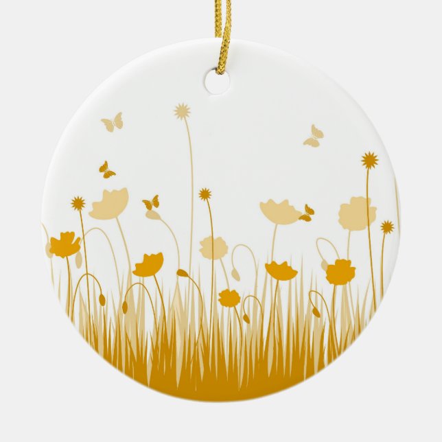 Minimalistische Orangen- und Weißblüten Keramikornament (Vorne)