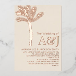 Minimalistische Palm Tree Rose Gold Beige Hochzeit Folieneinladung