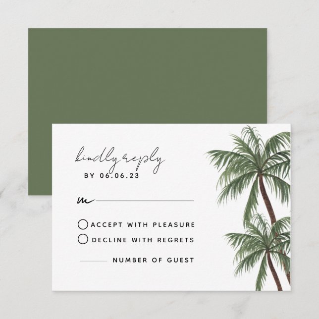 Minimalistische Palm Trees Wedding RSVP Card Karte (Vorne/Hinten)