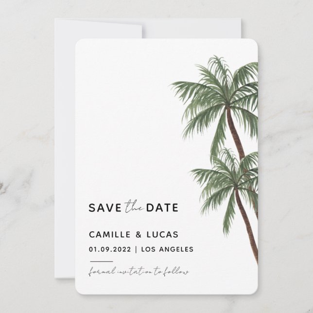 Minimalistische Palmenbaumhochzeit Einladung (Vorderseite)