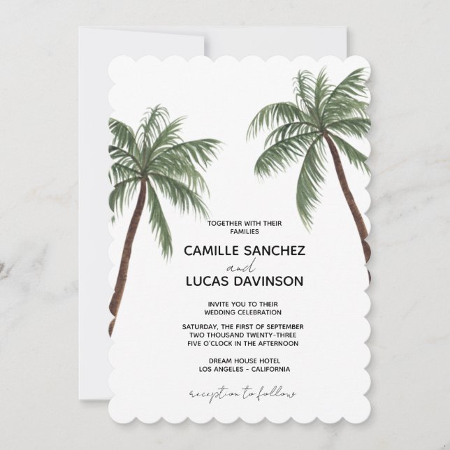 Minimalistische Palmenbaumhochzeit Einladung (Vorderseite)
