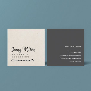 Minimalistische Papier Beige Dunkelgraue Haarspang Quadratische Visitenkarte