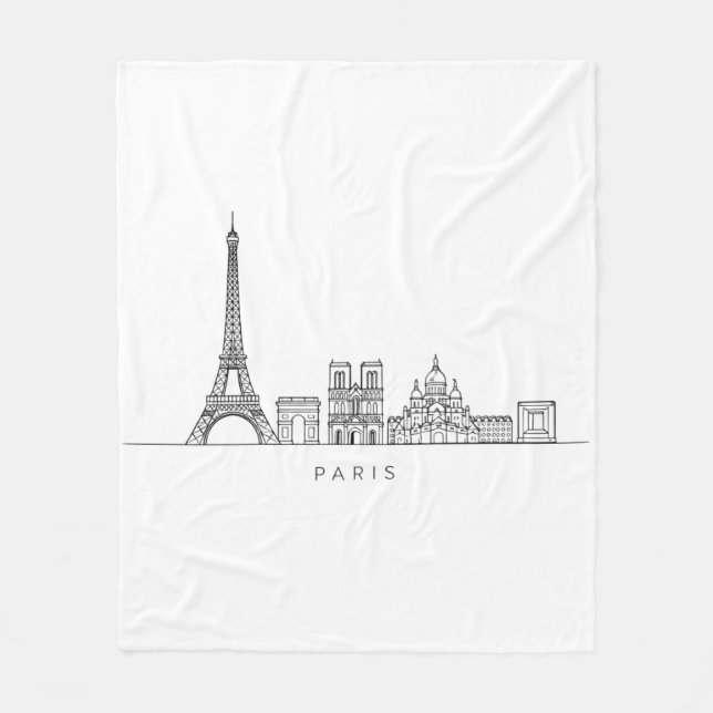 Minimalistische Pariser Skyline-Linienkunst Fleecedecke (Vorderseite)