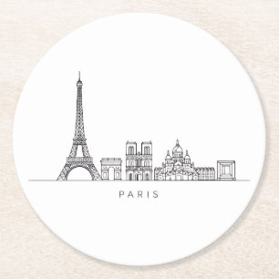 Minimalistische Pariser Skyline-Linienkunst Runder Pappuntersetzer