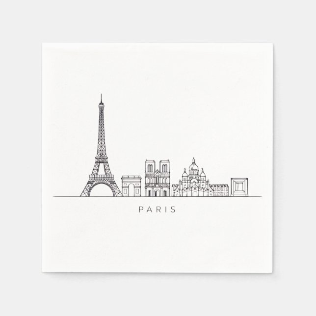 Minimalistische Pariser Skyline-Linienkunst Serviette (Vorderseite)