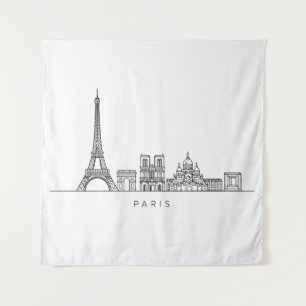 Minimalistische Pariser Skyline-Linienkunst Wandteppich