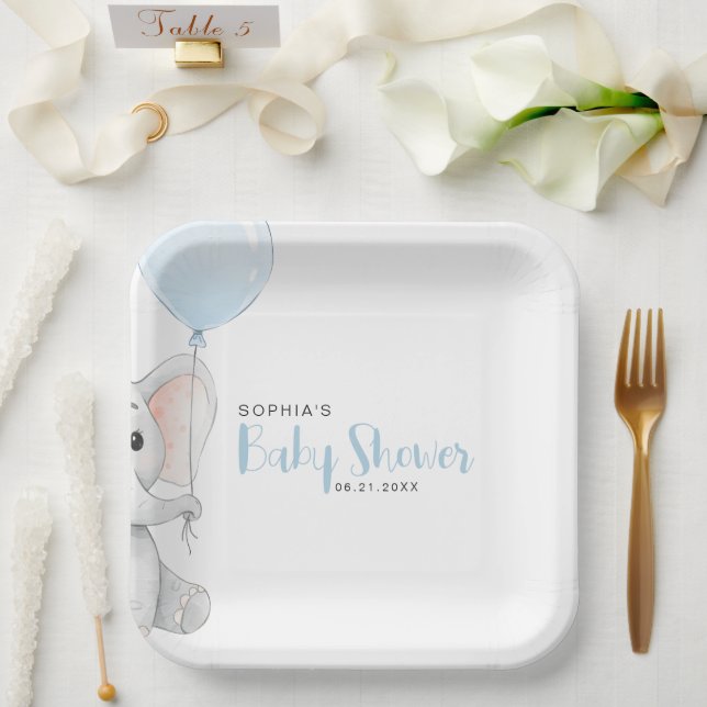 Minimalistische Pastel Elephant Babydusche Pappteller (Hochzeit)