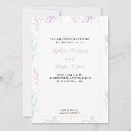 Minimalistische Pastel Lila und Grüne Blumenhochze Einladung