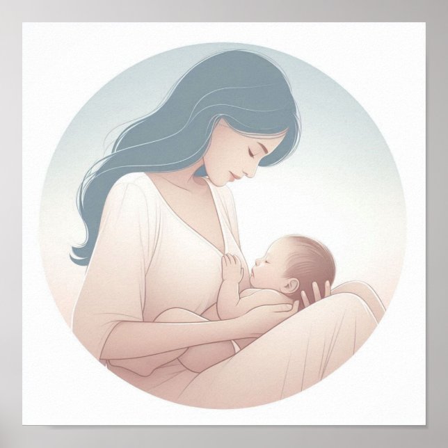 Minimalistische Pastel Mama mit Baby Poster (Vorne)