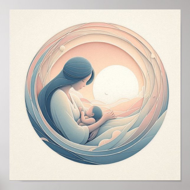 Minimalistische Pastel Mama mit Baby Poster (Vorne)