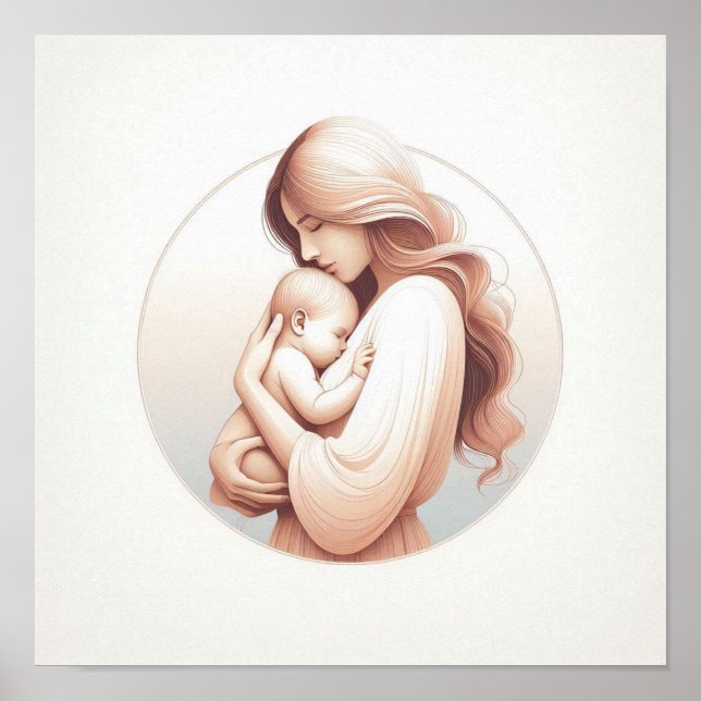 Minimalistische Pastel Mama mit Baby Poster (Vorne)
