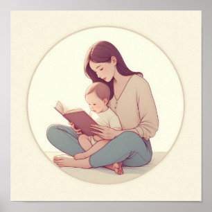Minimalistische Pastel Mama mit Baby Poster
