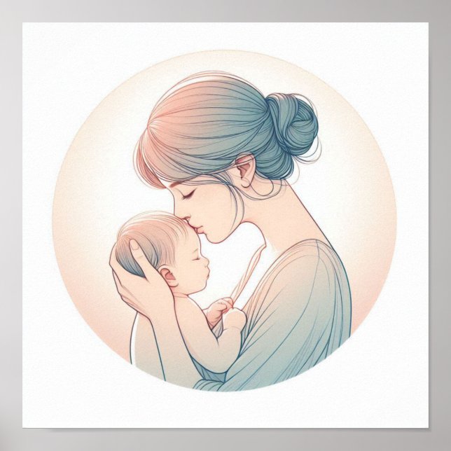 Minimalistische Pastel Mama mit Baby Poster (Vorne)