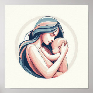 Minimalistische Pastel Mama mit Baby Poster
