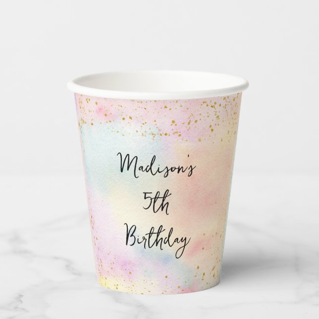 Minimalistische Pastel Rainbow Gold Geburtstag Pappbecher (Vorderseite)