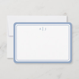 Minimalistische Pastell Blue Monogram Round Border Mitteilungskarte
