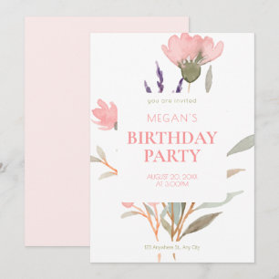 Minimalistische Pastell Floral Wasserfarbe Geburts Einladung