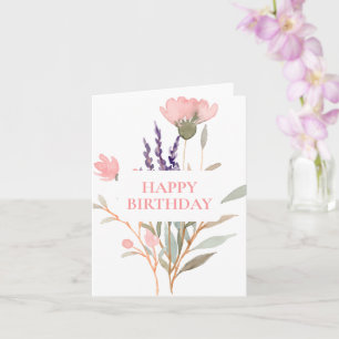Minimalistische Pastell Floral Wasserfarbe Geburts Karte