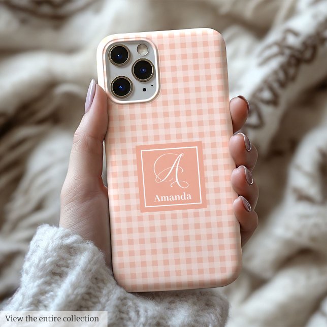 Minimalistische Pastell-Koralle iPhone Hülle Name  (Minimalist Pastel Coral iPhone Case Name Monogram)