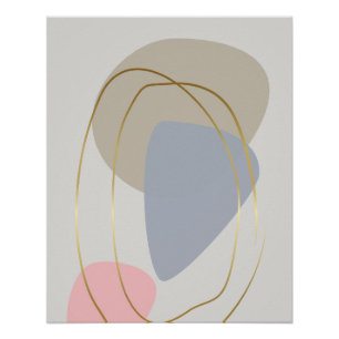 Minimalistische Pastellformen mit goldener Linienk Poster