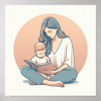 Minimalistische Pastellkunst von Mama mit Baby Poster