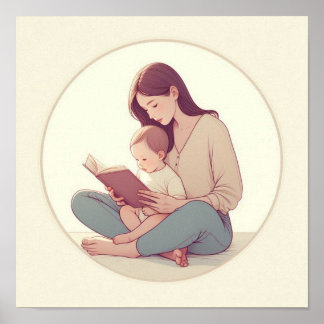 Minimalistische Pastellkunst von Mama mit Baby Poster