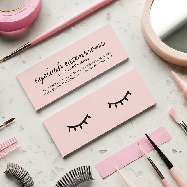 Minimalistische Pastellrosa niedliche Wimpern-Abbi Mini Visitenkarte (Minimalist pastel pink cute eyelashes illustration)