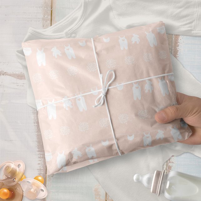 Minimalistische Peach Clothesline Kindermädchendus Seidenpapier (Minimalist Peach Clothesline Baby Girl Shower Tissue Paper ©Susanne Sachers - Sunny Mind Design 🌞)