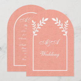 Minimalistische Peach- und weiße Bogen-Hochzeit Einladung