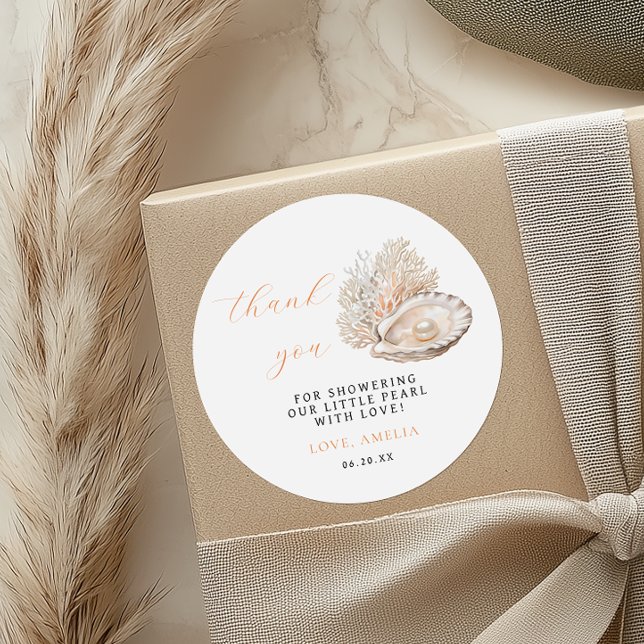 Minimalistische Pearl Baby Dusche Danke Sticker (Von Creator hochgeladen)