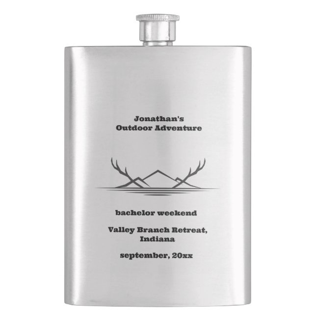 Minimalistische Personalisierte Bachelor Party Flachmann (Vorderseite)