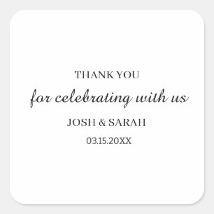 Minimalistische personalisierte Hochzeit Danke Quadratischer Aufkleber