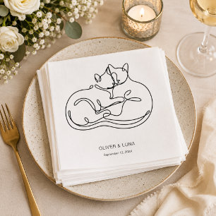Minimalistische personalisierte Katzenhochzeit Serviette