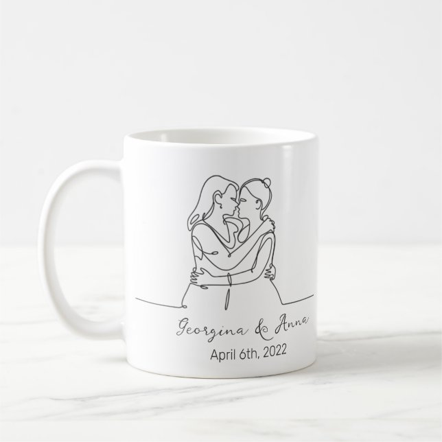 Minimalistische Personalisierte lesbische Paarlini Kaffeetasse (Links)