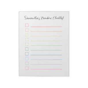 Minimalistische personalisierte Regenbogen-Checkli Notizblock