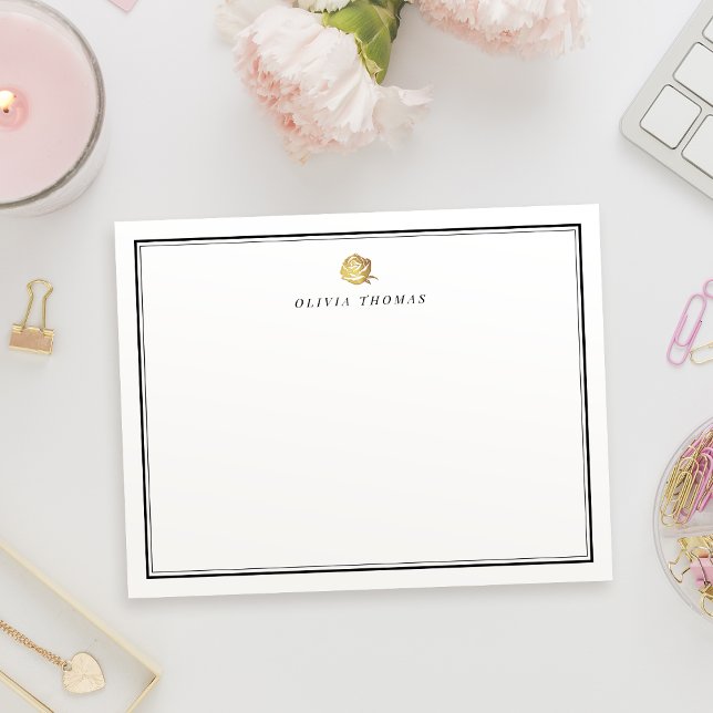 Minimalistische personalisierte Stationierung von  Mitteilungskarte (Gold rose minimalist personalized Stationery Note Card)