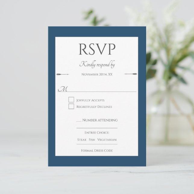 Minimalistische Pfeifensehen | Marseille Blue RSVP Karte (Stehend Vorderseite)