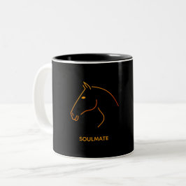 Minimalistische Pferde-Linienkunst - "Seelenverwan Zweifarbige Tasse