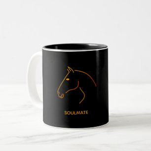 Minimalistische Pferde-Linienkunst - "Seelenverwan Zweifarbige Tasse