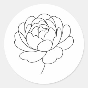 Minimalistische Pfingstrosen-Blüten-Linienkunst  Runder Aufkleber