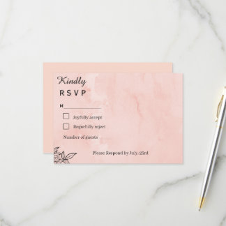Minimalistische Pfirsich-Aquarell-Botanik-Hochzeit RSVP Karte