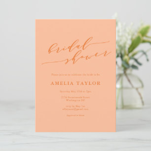 Minimalistische Pfirsich-Orange-Schrift Hochzeitsd Einladung