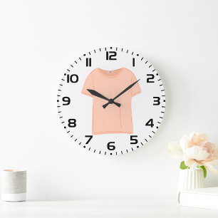 Minimalistische Pfirsich-T-Shirt-Illustration Große Wanduhr