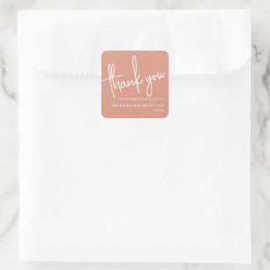 Minimalistische Pfirsichhochzeit Quadratischer Aufkleber