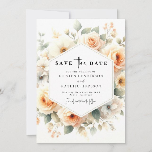Minimalistische Pfirsichhochzeit Save The Date (Vorderseite)