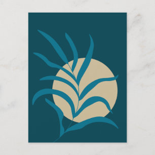 Minimalistische Pflanze Blätter und Mond Postkarte
