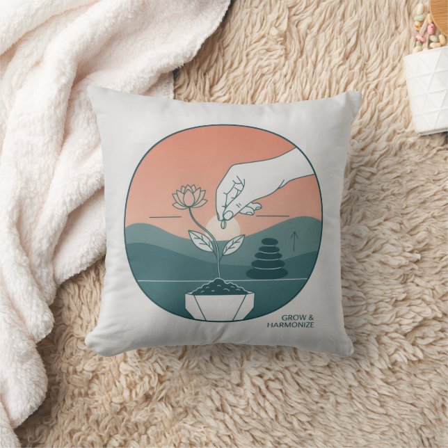 Minimalistische Pflanze "Grow & Harmonize" Yoga Kissen (Decke)