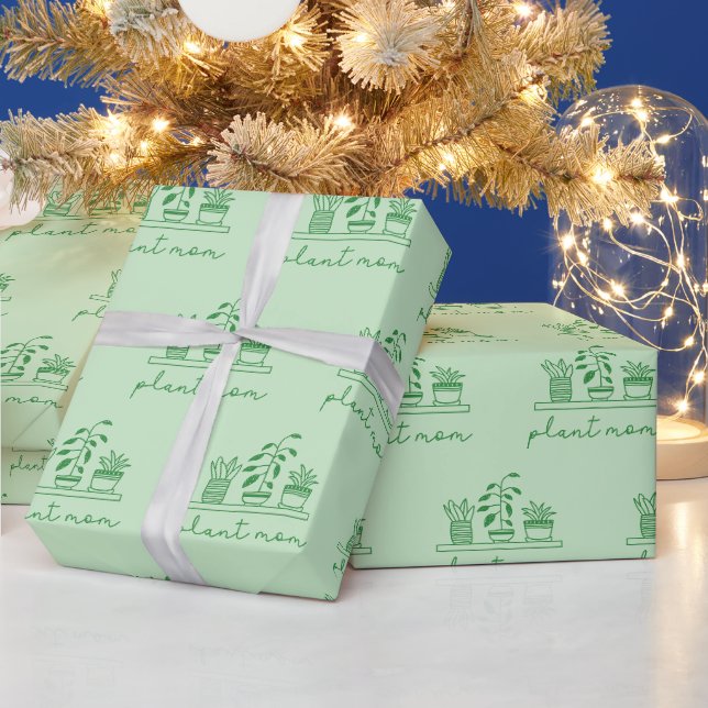 Minimalistische Pflanze Mama Niedliche Pflanze Lov Geschenkpapier (Feiertage)