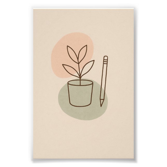 Minimalistische Pflanze und Stift Linie Art Poster (Vorne)