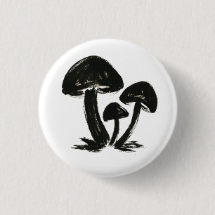 Minimalistische Pilze – Tintenpinsel Wald Trio auf Button